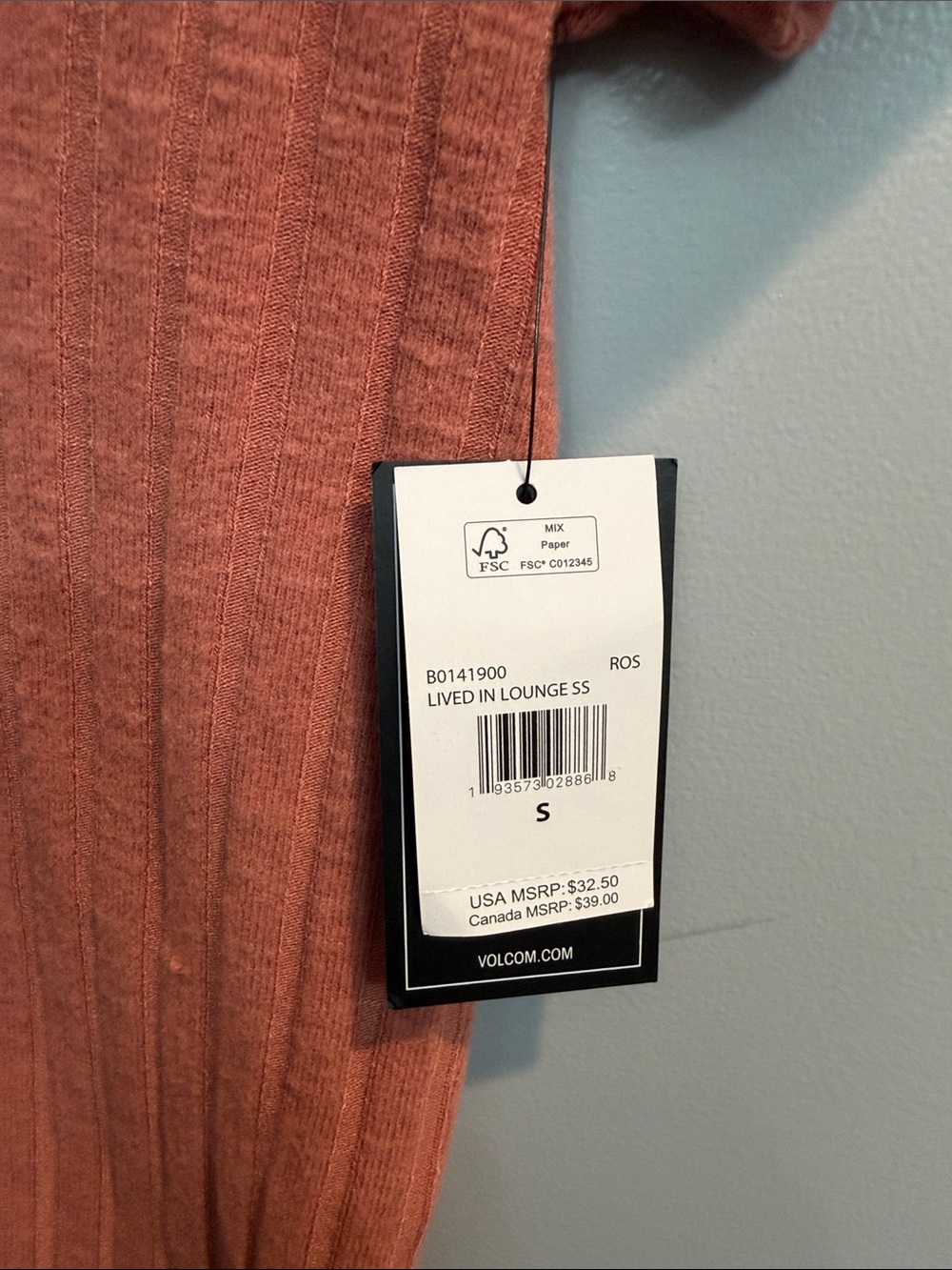 Volcom Ribbed V-Neck Short Sleeve Top - Rust - Picture 4 of 4